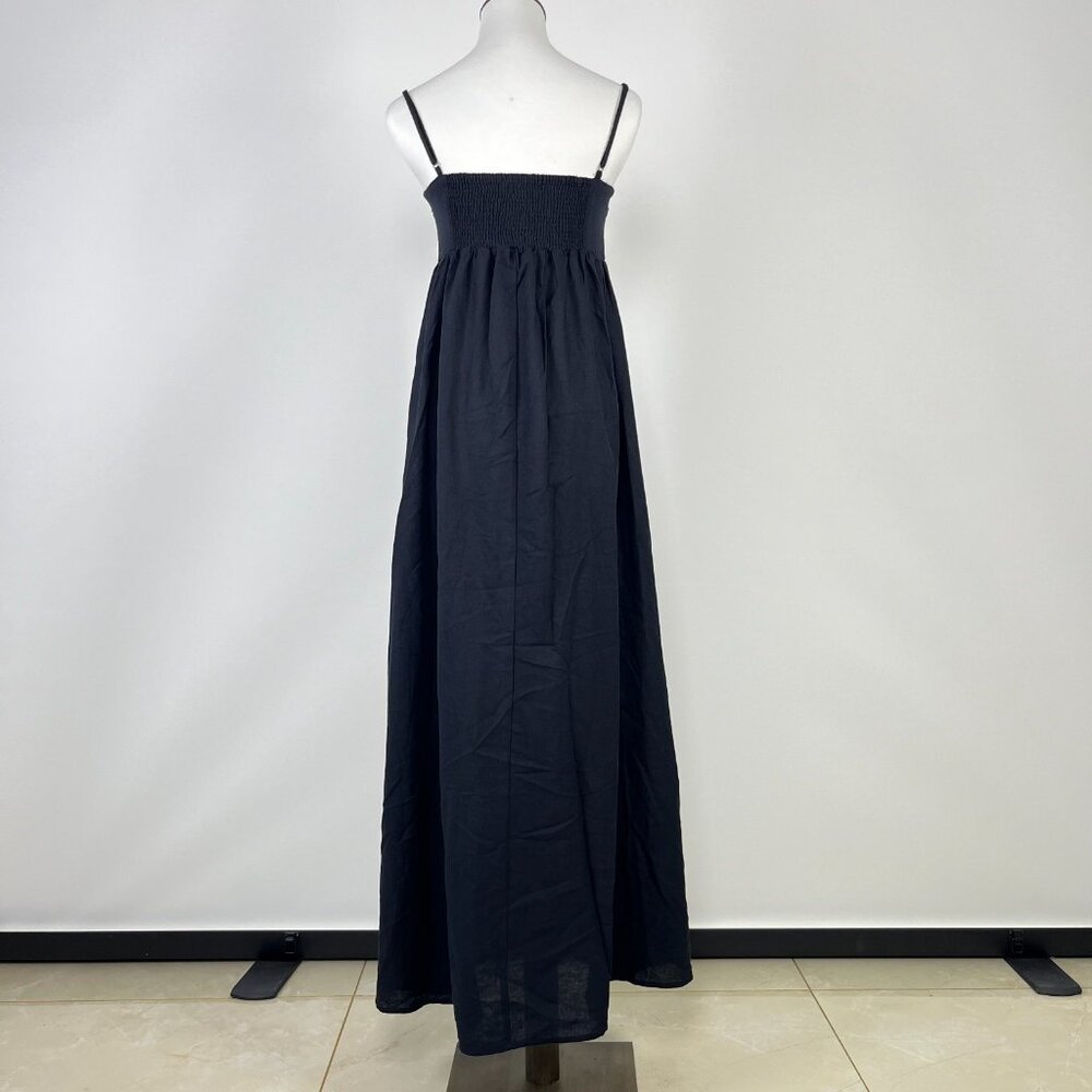 NWOT Farm Rio Linen Blend Black Sleeveless Maxi Dress Size L - Picture 6 of 12